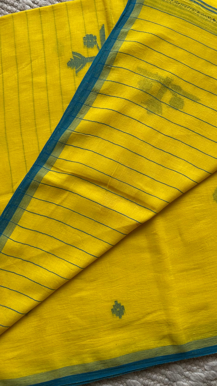 PREMIUM JAMDANI WEAVE HANDWOVEN AND HANDSPUN COTTON SAREE -  FRESH LEMON YELLOW