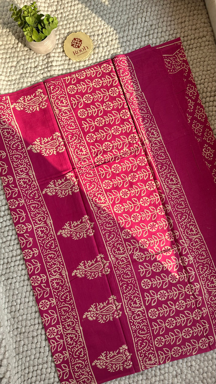 BAGRU HAND BLOCK PRINTED SOFT MULMUL COTTON SAREE- 134