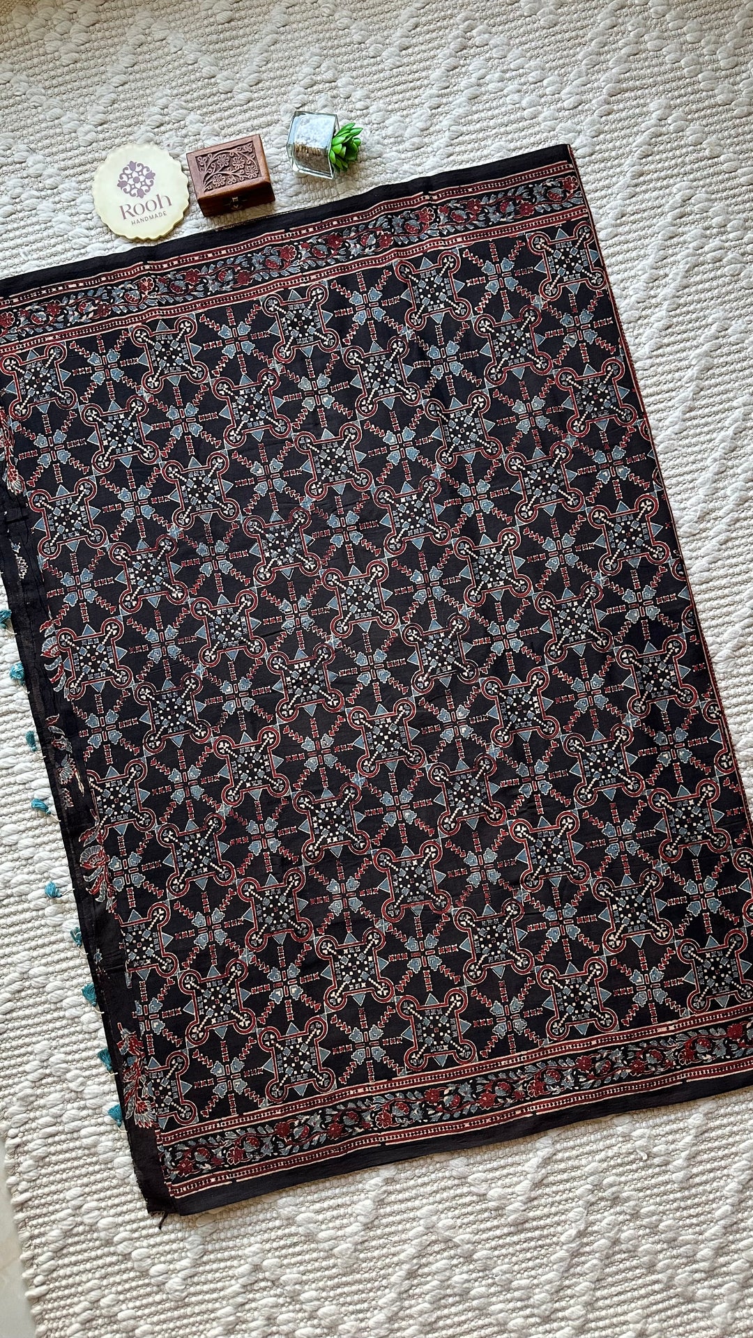 PREMIUM AJRAKH HAND BLOCK PRINTED PURE SOFT COTTON SAREE- 005