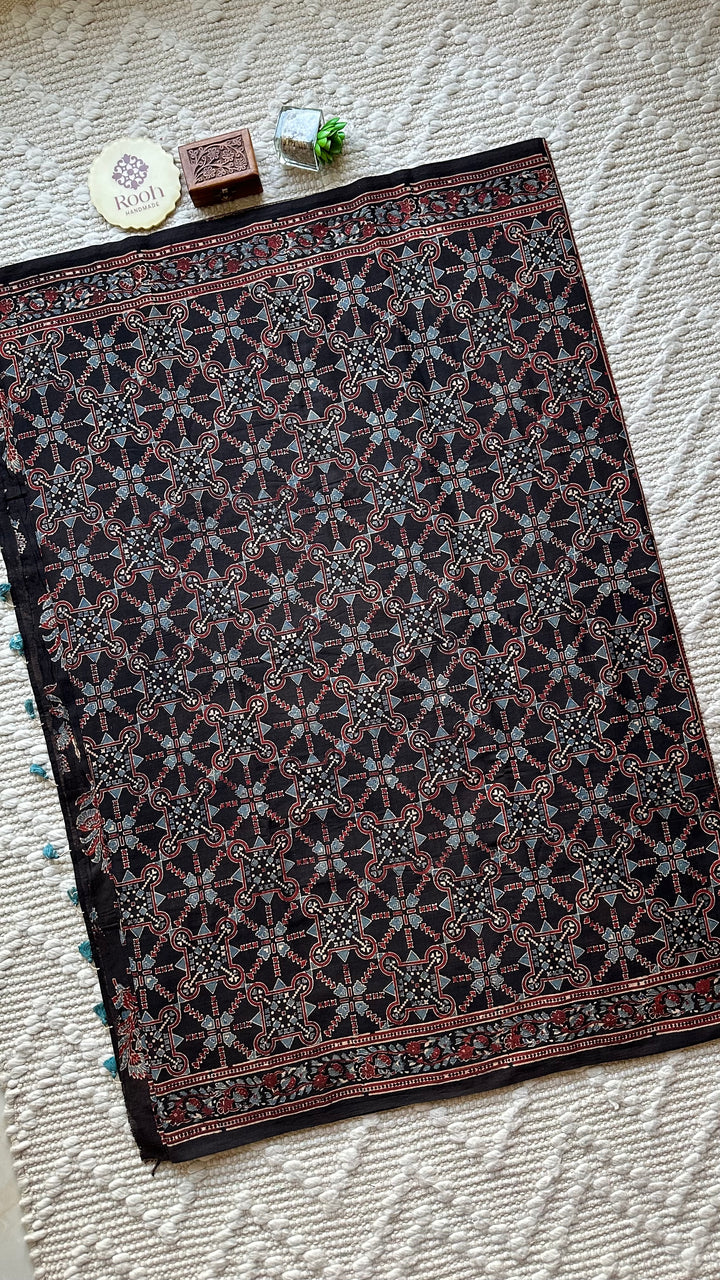 PREMIUM AJRAKH HAND BLOCK PRINTED PURE SOFT COTTON SAREE- 005
