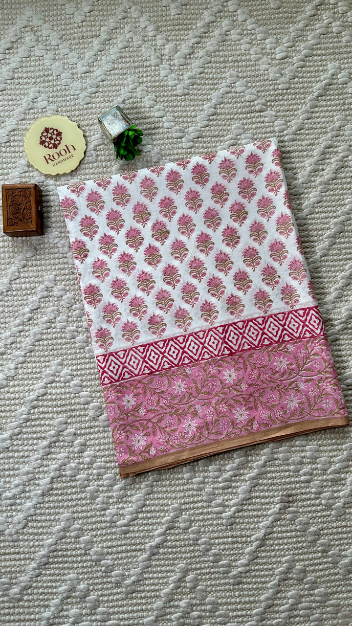 SANGANERI HAND BLOCK PRINTED SOFT MULMUL COTTON SAREE- 016
