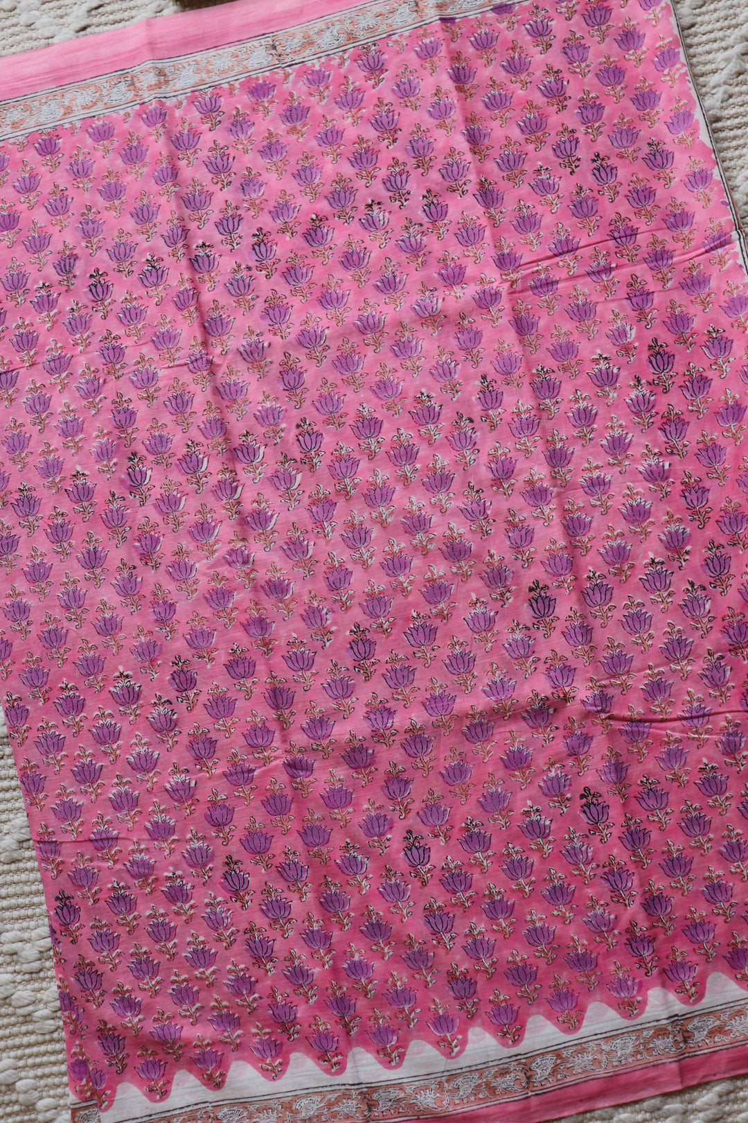BAGRU HAND BLOCK PRINTED SOFT MULMUL COTTON SAREE- 088
