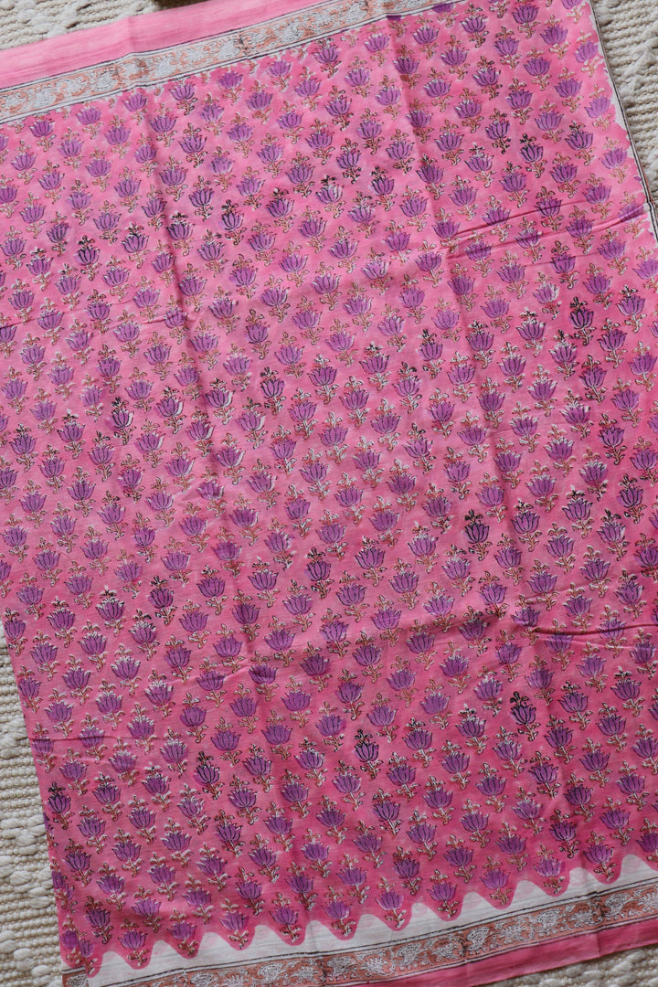 BAGRU HAND BLOCK PRINTED SOFT MULMUL COTTON SAREE- 088
