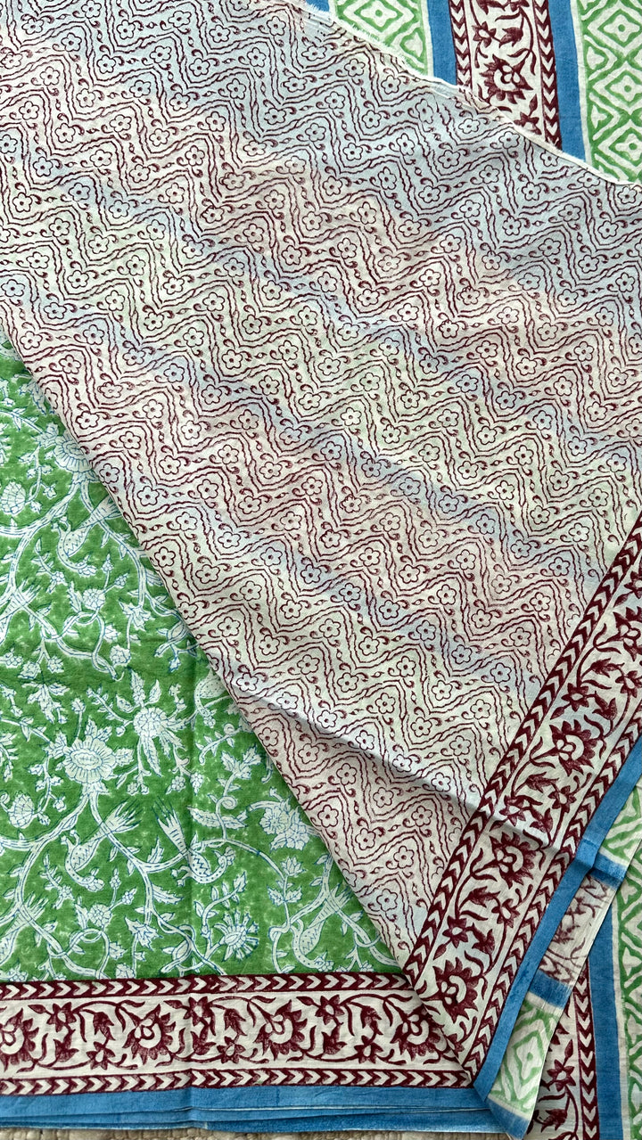 SANGANERI HAND BLOCK PRINTED SOFT MULMUL COTTON SAREE- 018
