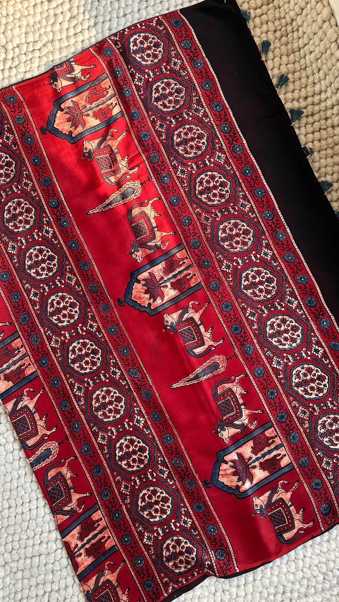 POLKA LOTUS - AJRAKH HAND BLOCK PRINTED PREMIUM MODAL SILK SAREE (ONLY AVAILABLE ON PRE-ORDER - DISPATCH TIME IS 30-35 DAYS)