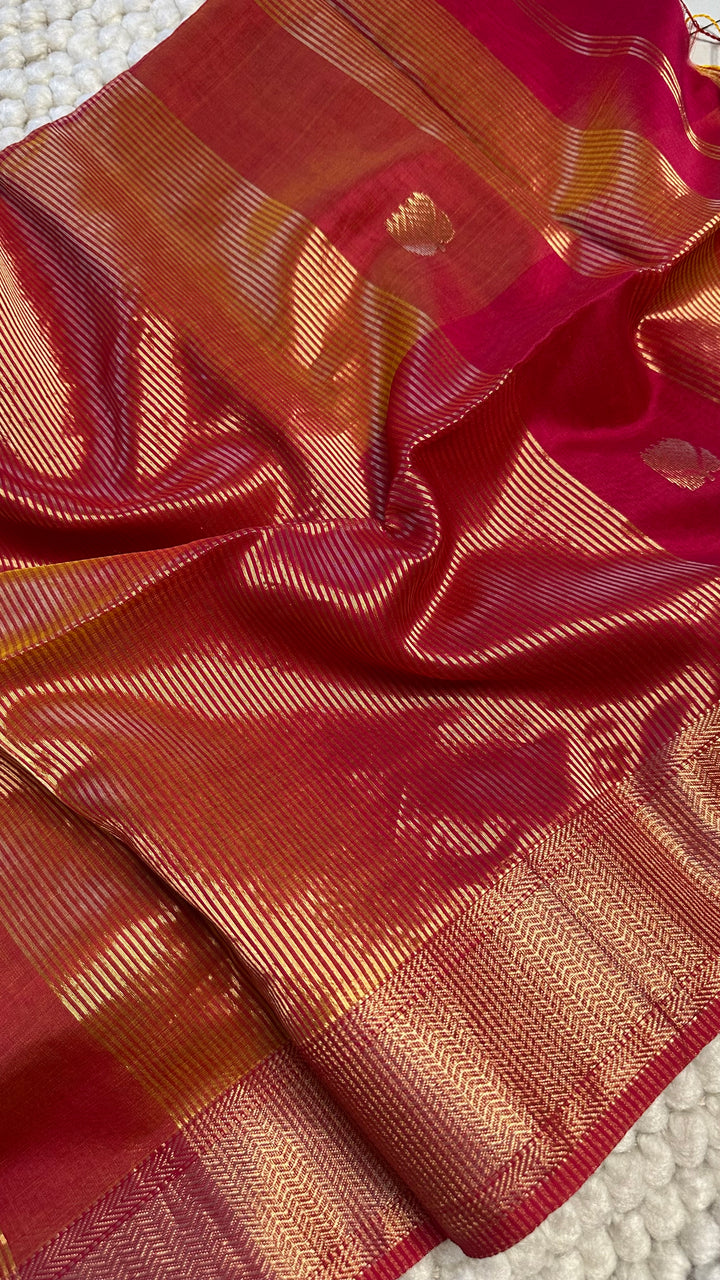 HOT PINK & ORANGE DUAL TONE- PREMIUM HANDWOVEN MAHESHWARI SILK BY COTTON SAREE (DISPATCH TIME IS 10-15 DAYS)