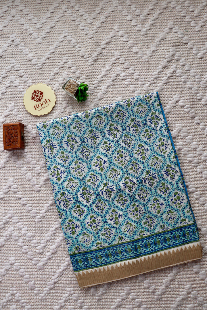 SANGANERI HAND BLOCK PRINTED SILK COTTON SAREE- 006