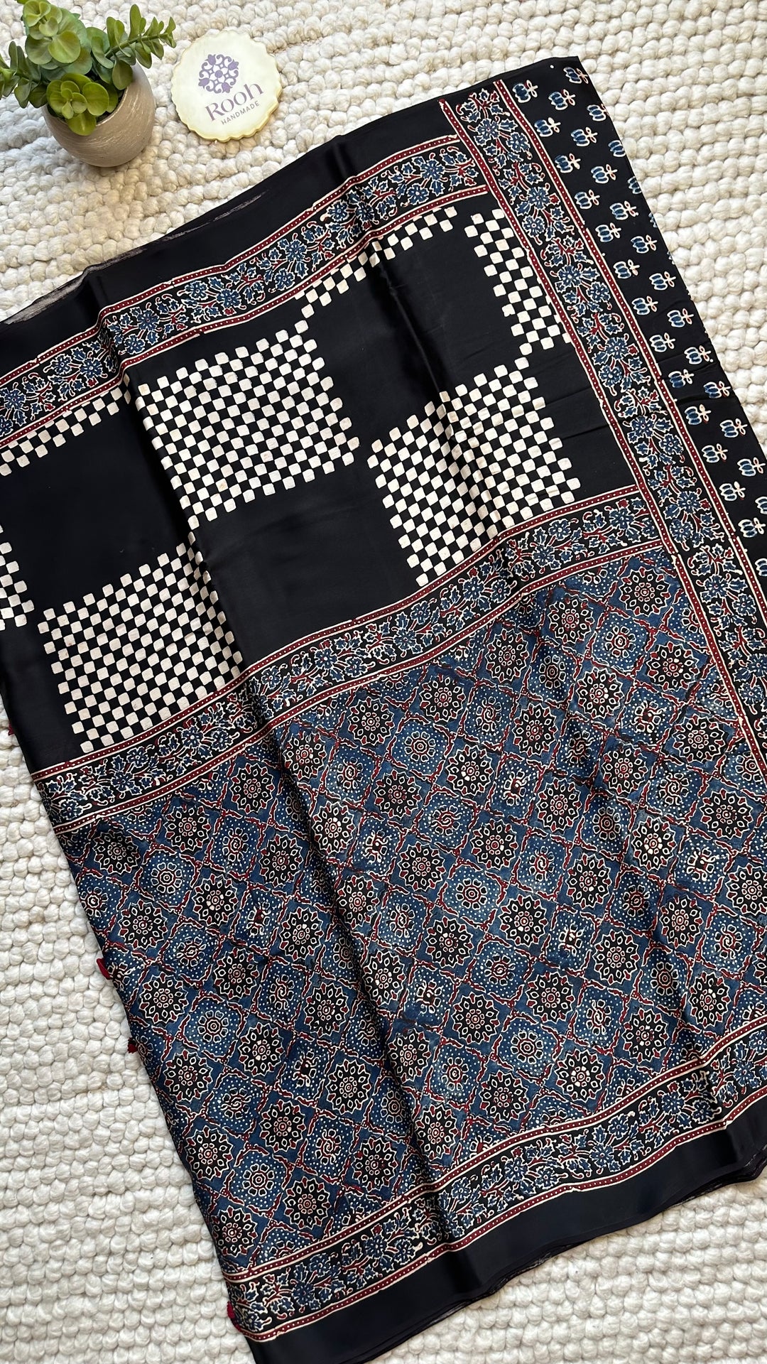 ROOH EXCLUSIVES- AJRAKH HAND BLOCK PRINTED PREMIUM MODAL SILK SAREE 15