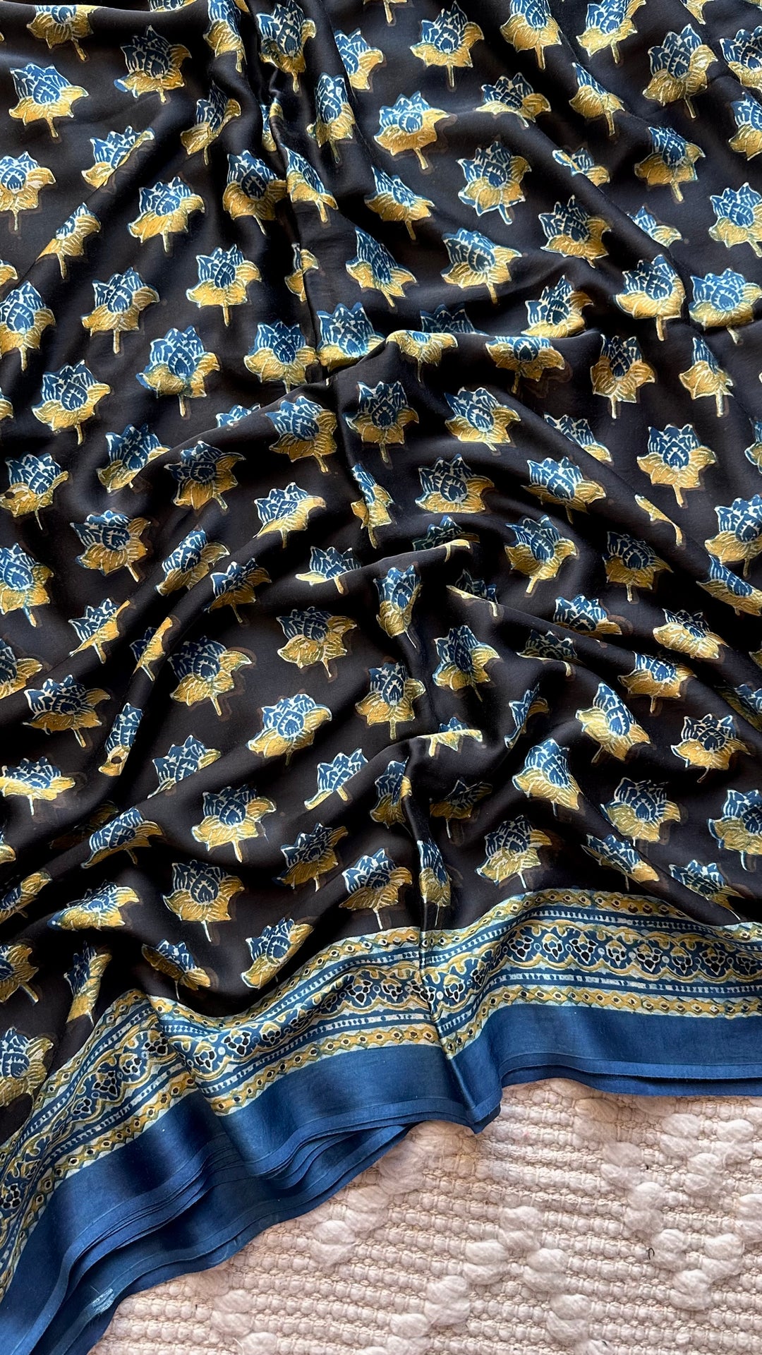 LOTUS BLOOMS 02 - SUPER PREMIUM & BUTTERY SOFT AJRAKH HAND BLOCK PRINTED MODAL SILK SAREE