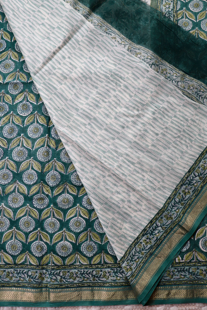 SANGANERI HAND BLOCK PRINTED SILK COTTON SAREE- 003