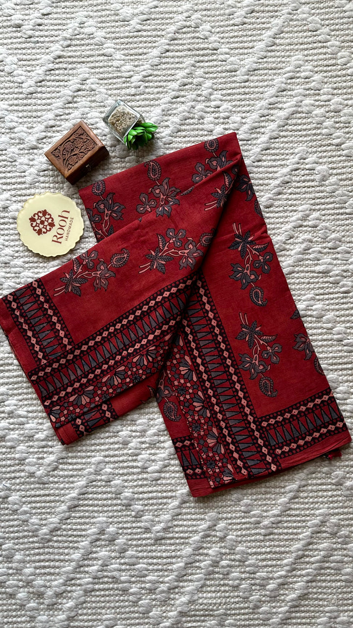 PREMIUM AJRAKH HAND BLOCK PRINTED PURE SOFT COTTON SAREE- 002