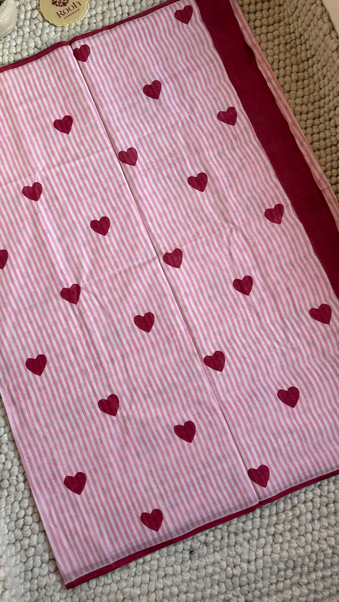 SANGANERI HAND BLOCK PRINTED SOFT MULMUL COTTON SAREE- CANDID HEARTS