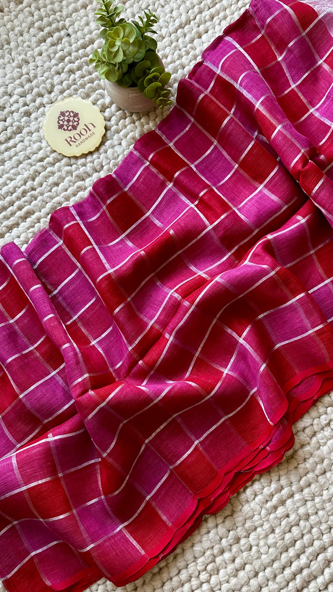 Multi Colour Checked Pure Handwoven Linen Saree - 004