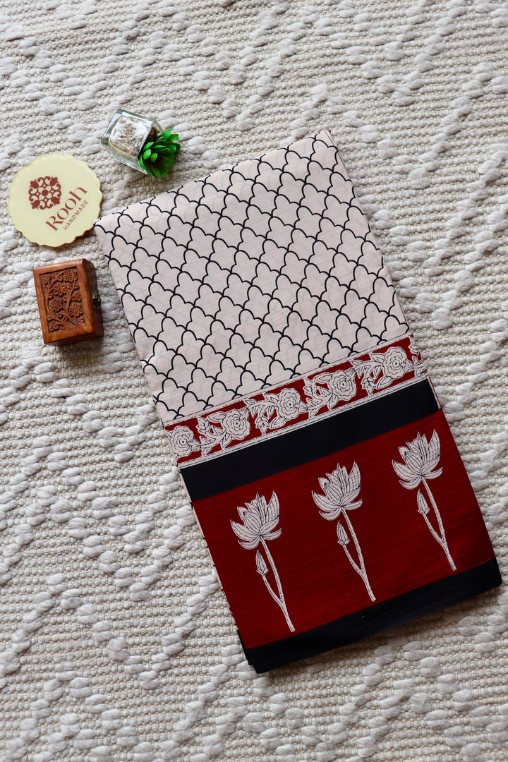 BAGRU HAND BLOCK PRINTED SOFT MULMUL COTTON SAREE- 077 (DISPATCH TIME IS 3 TO 5 DAYS)