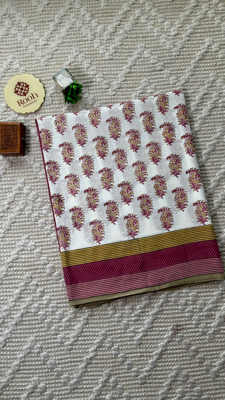SANGANERI HAND BLOCK PRINTED SOFT MULMUL COTTON SAREE- 015