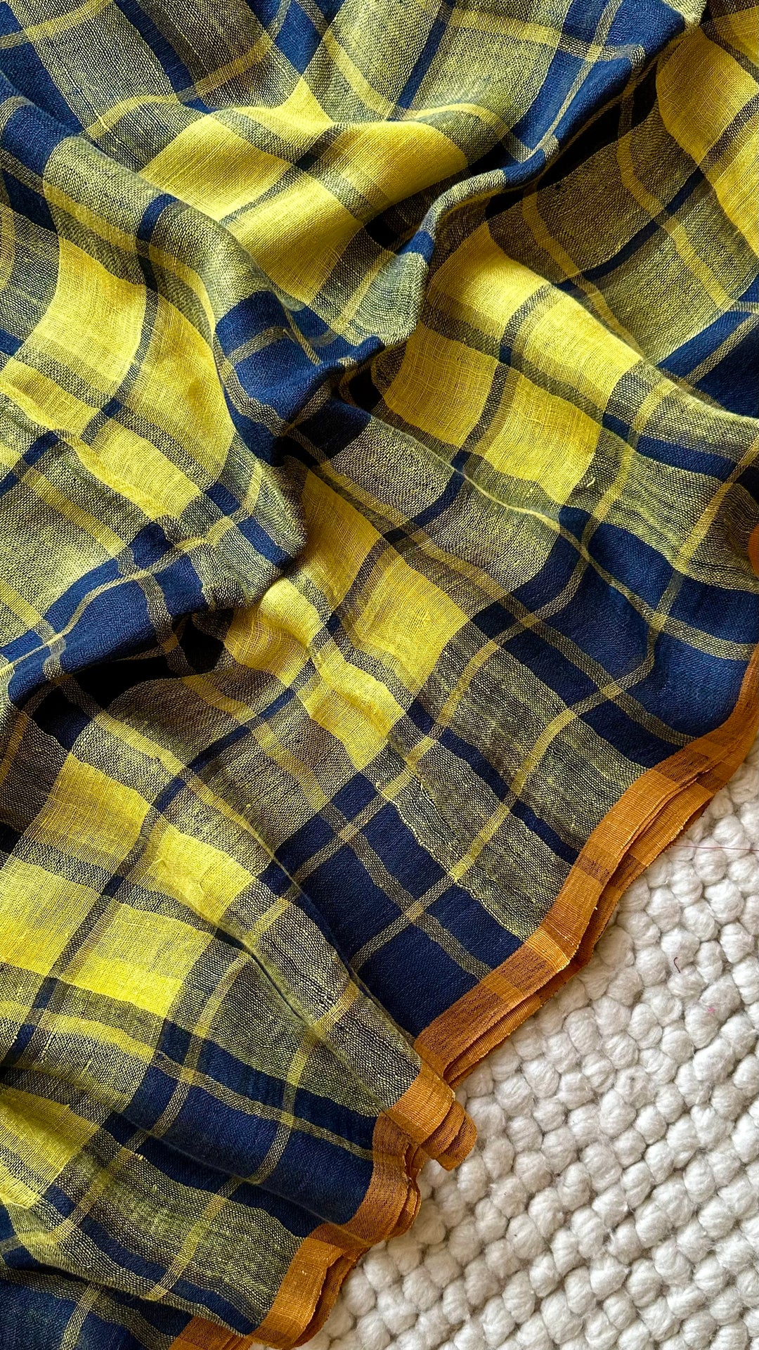 Multi Colour Checked Pure Handwoven Linen Saree - 010