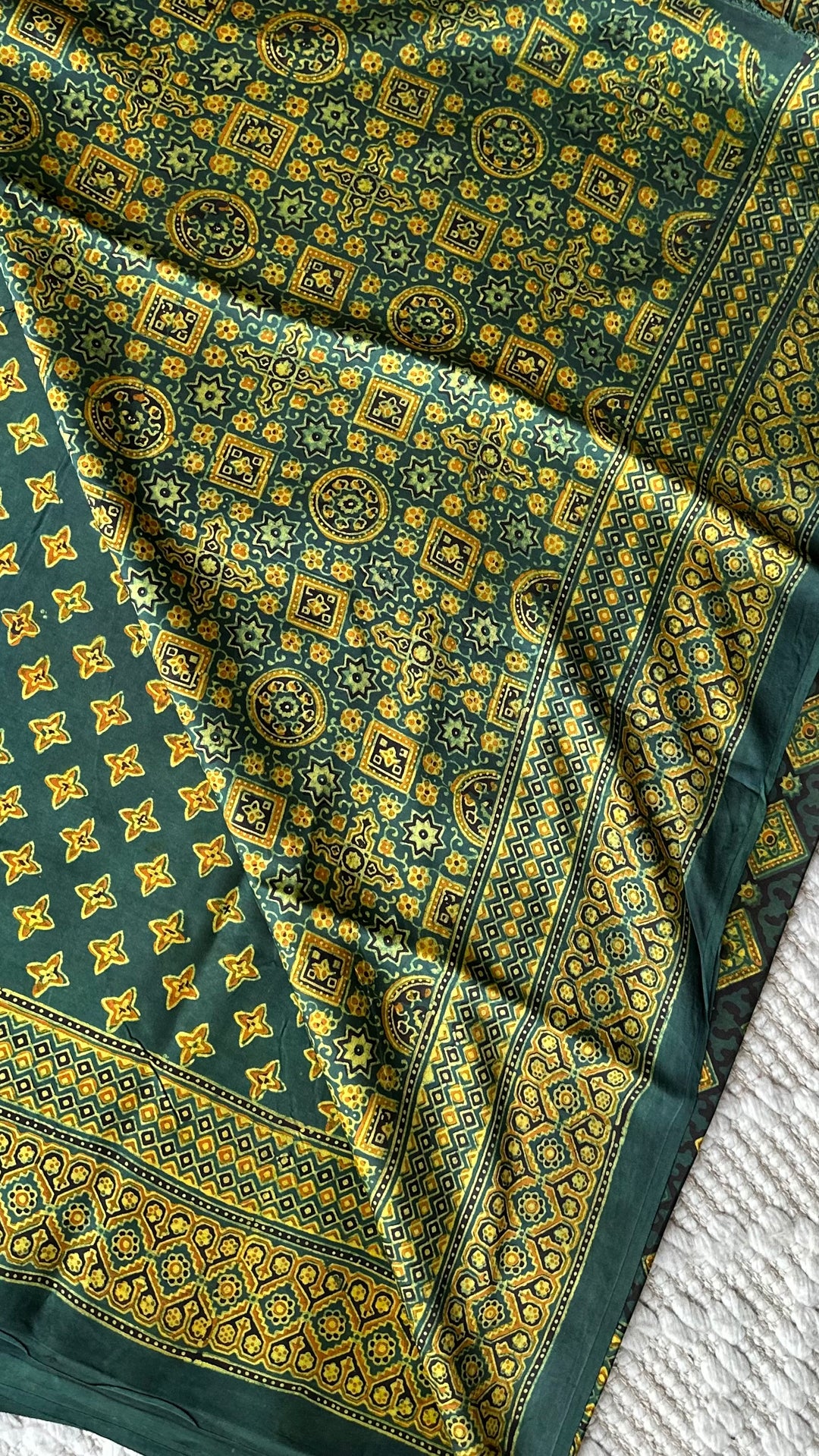 STARS IN THE FOREST - PREMIUM AJRAKH HAND BLOCK PRINTED MODAL SILK SAREE