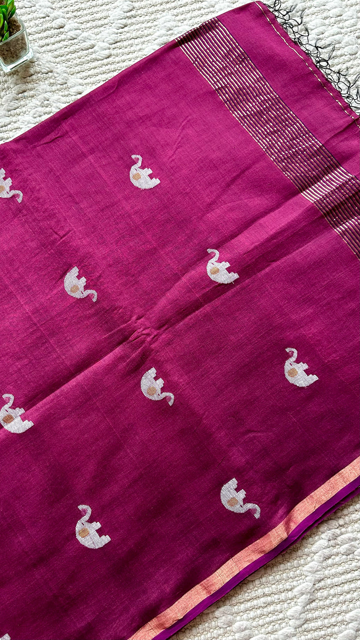PREMIUM JAMDANI WEAVE HANDWOVEN PURE SILK BY PURE COTTON SAREE - ROYAL MAGENTA