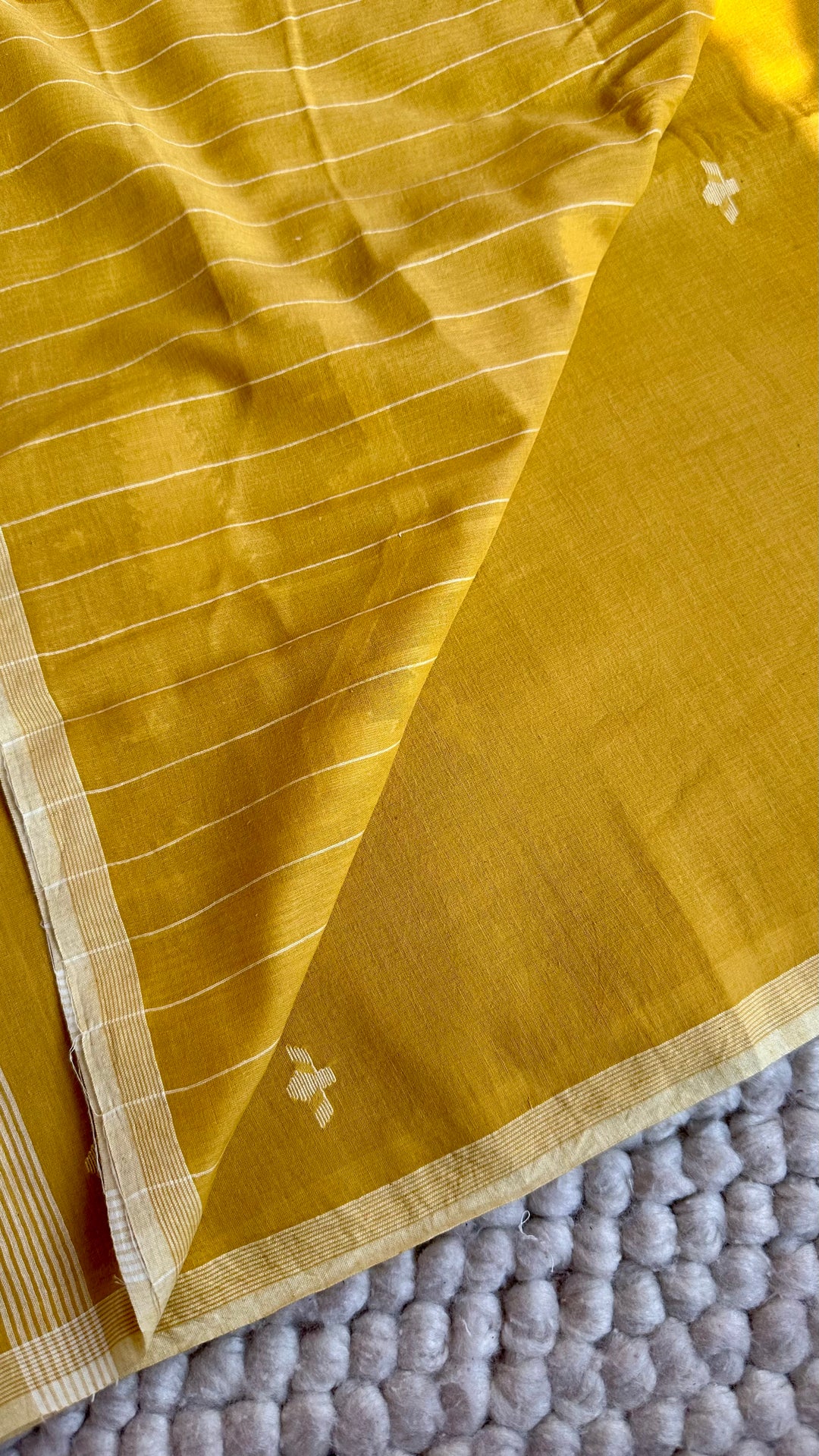 PREMIUM NEEDLE WORK JAMDANI HANDWOVEN AND HANDSPUN COTTON SAREE -  OCHRE YELLOW