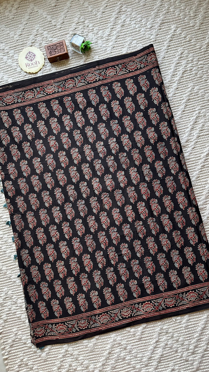PREMIUM AJRAKH HAND BLOCK PRINTED PURE SOFT COTTON SAREE- 004
