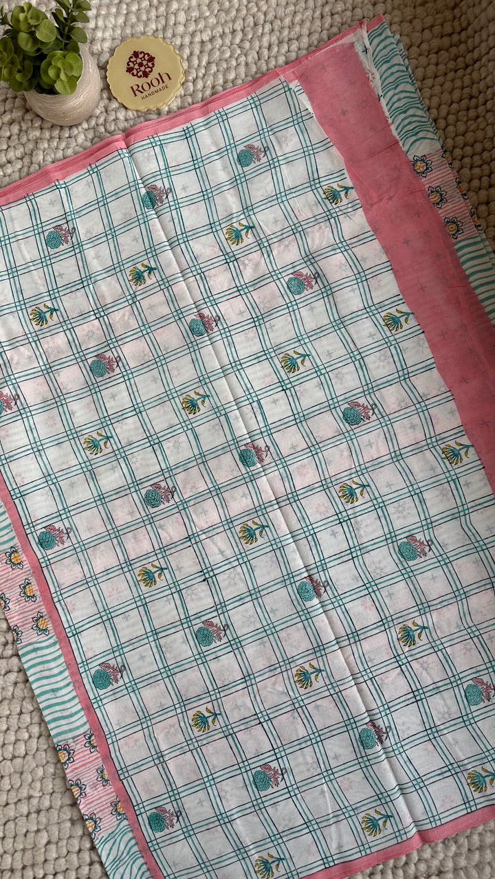 SANGANERI HAND BLOCK PRINTED SOFT COTTON SAREE- 029