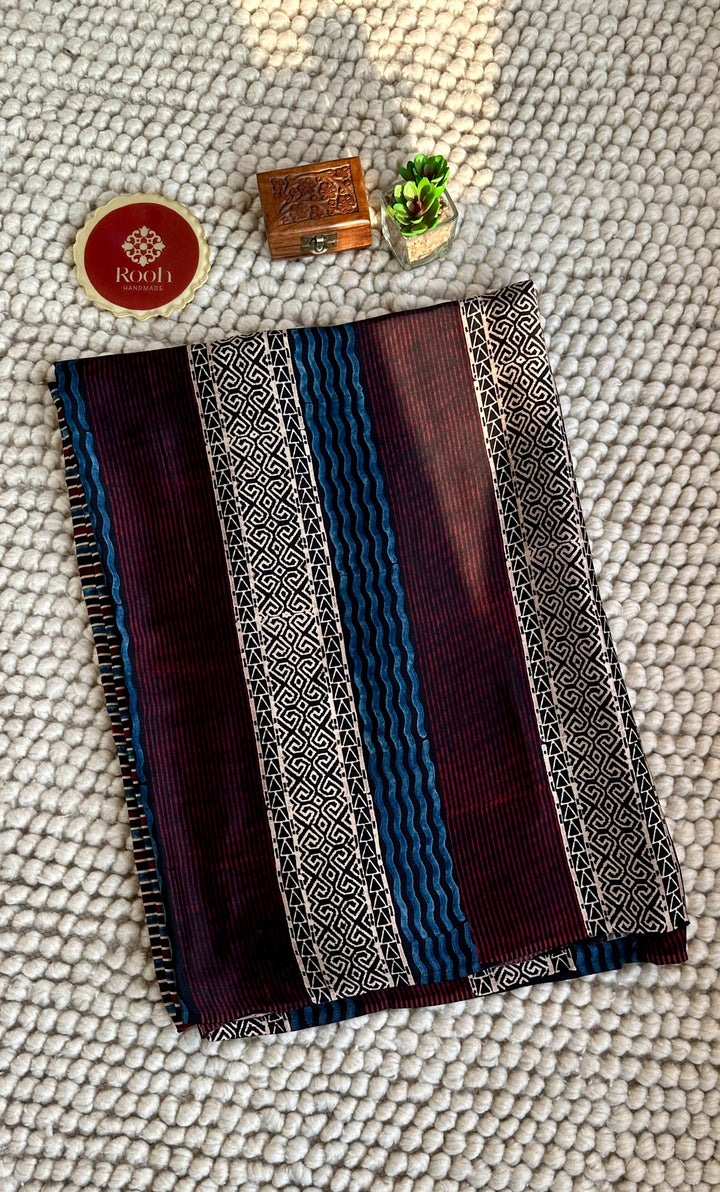 ABSTRACT DREAMS - AJRAKH HAND BLOCK PRINTED PREMIUM MODAL SILK SAREE