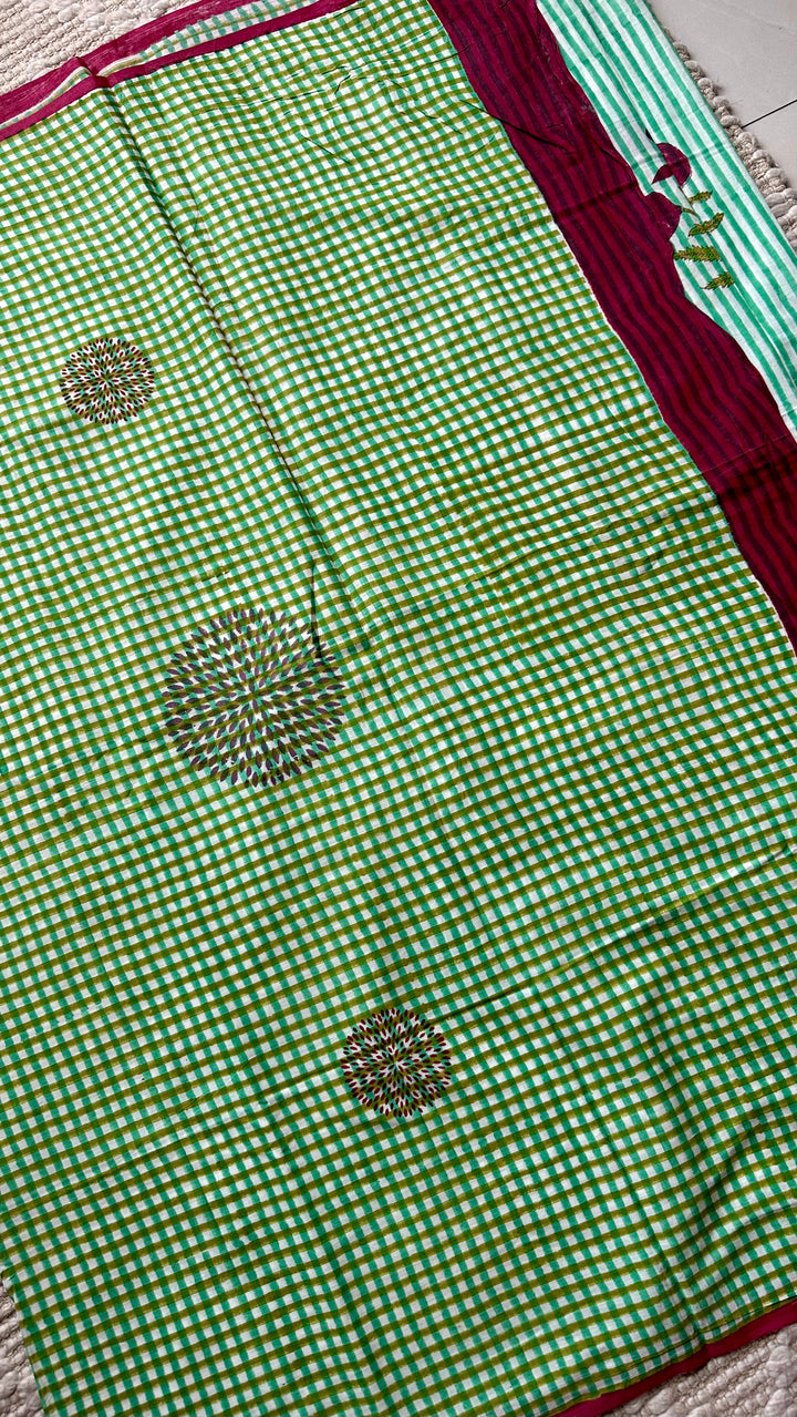 SANGANERI HAND BLOCK PRINTED SOFT MULMUL COTTON SAREE- 019