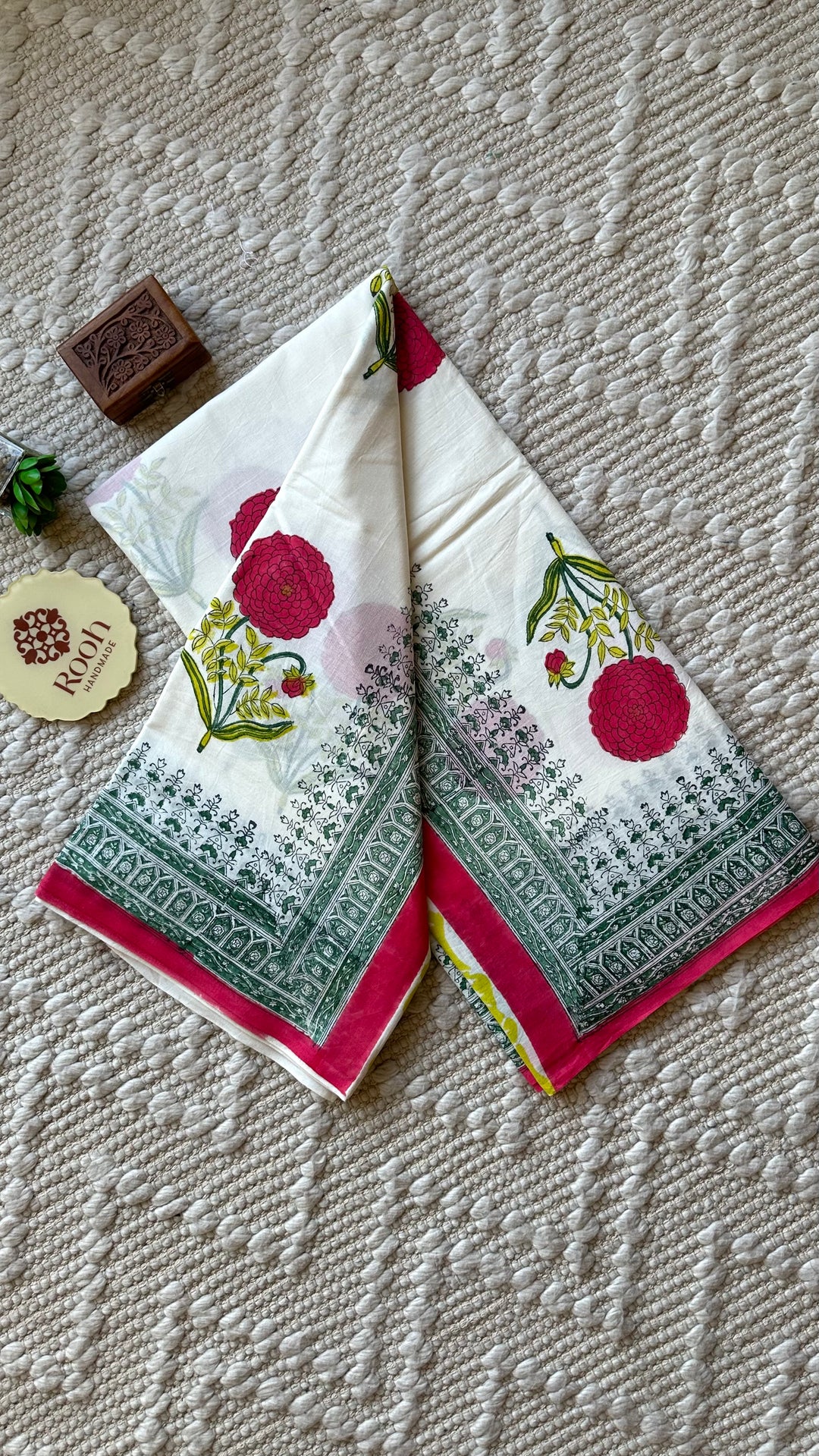 BAGRU HAND BLOCK PRINTED SOFT MULMUL COTTON SAREE- 054