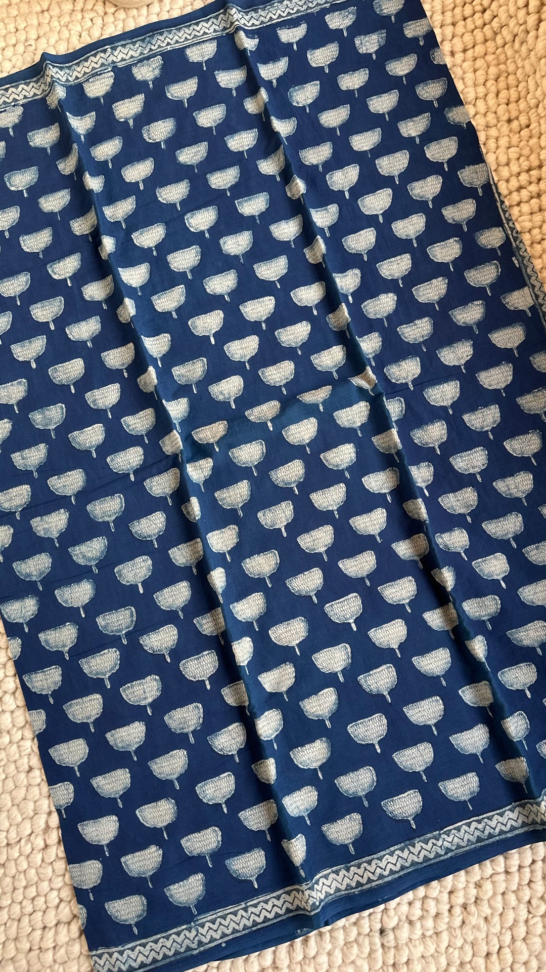 AKOLA INDIGO HAND BLOCK DABU PRINTED SOFT MULMUL COTTON SAREE- 029