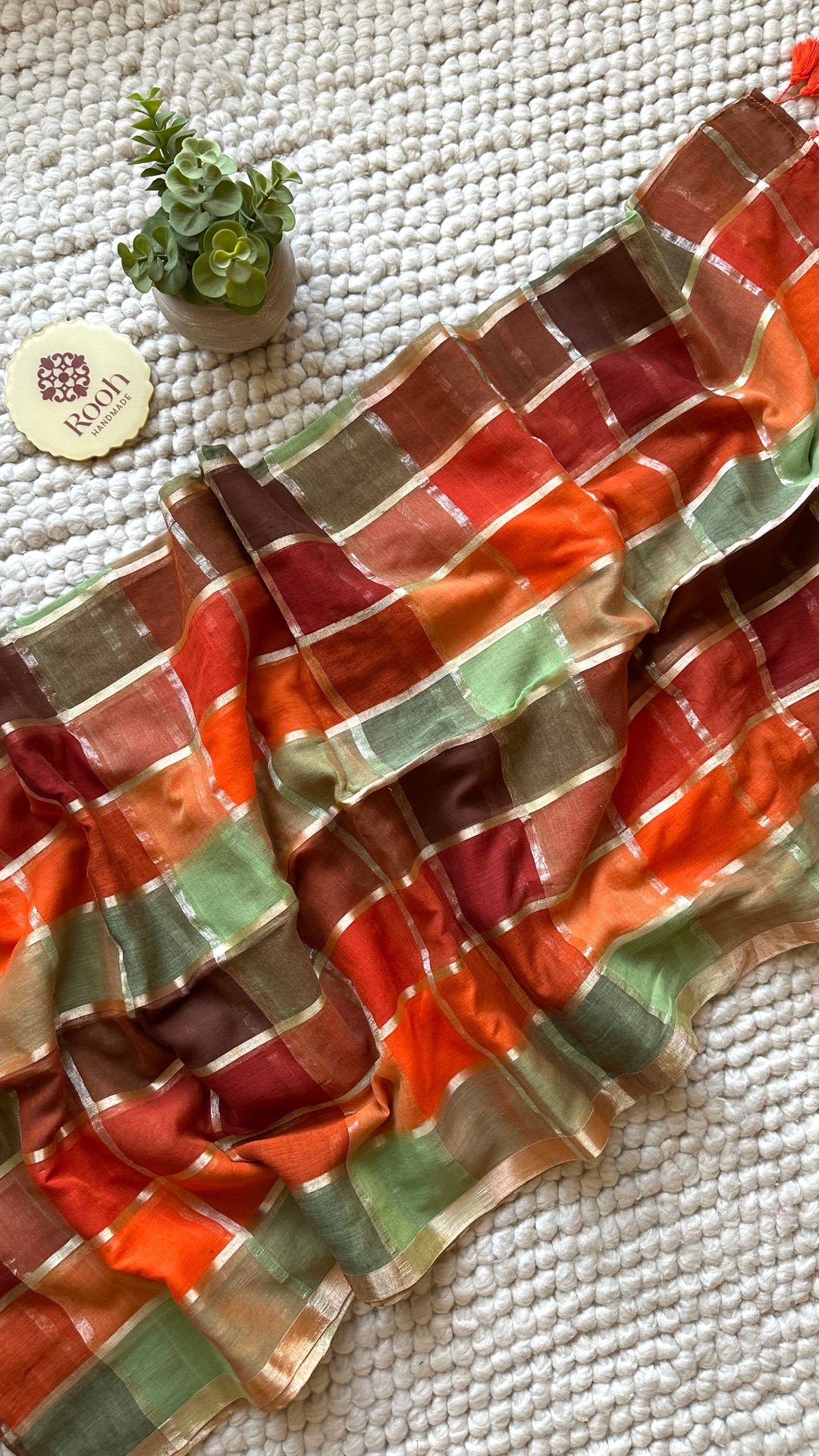 HANDWOVEN MULTICOLOUR CHECKERED MULMUL COTTON SAREE - 02 (DISPATCH TIME - 5 TO 7 DAYS)