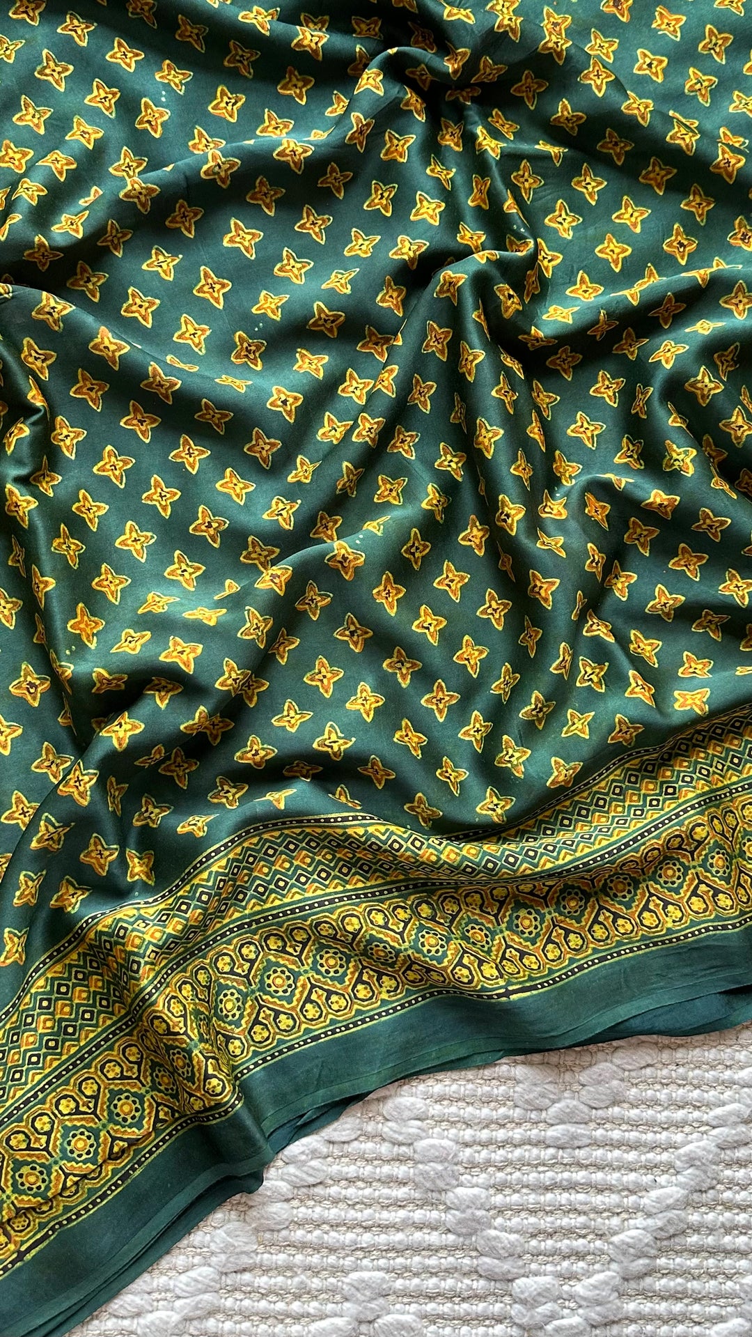 STARS IN THE FOREST - PREMIUM AJRAKH HAND BLOCK PRINTED MODAL SILK SAREE