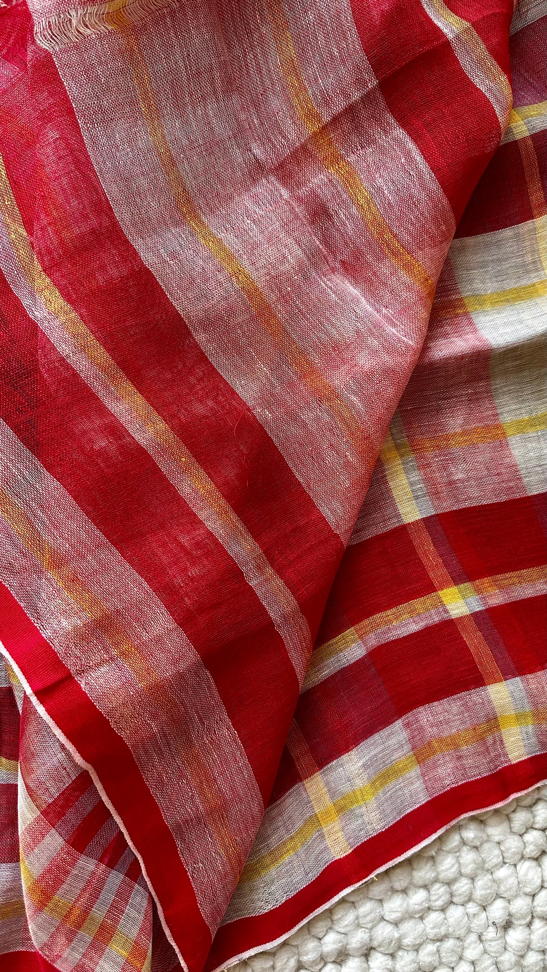 Multi Colour Checked Pure Handwoven Linen Saree - 003