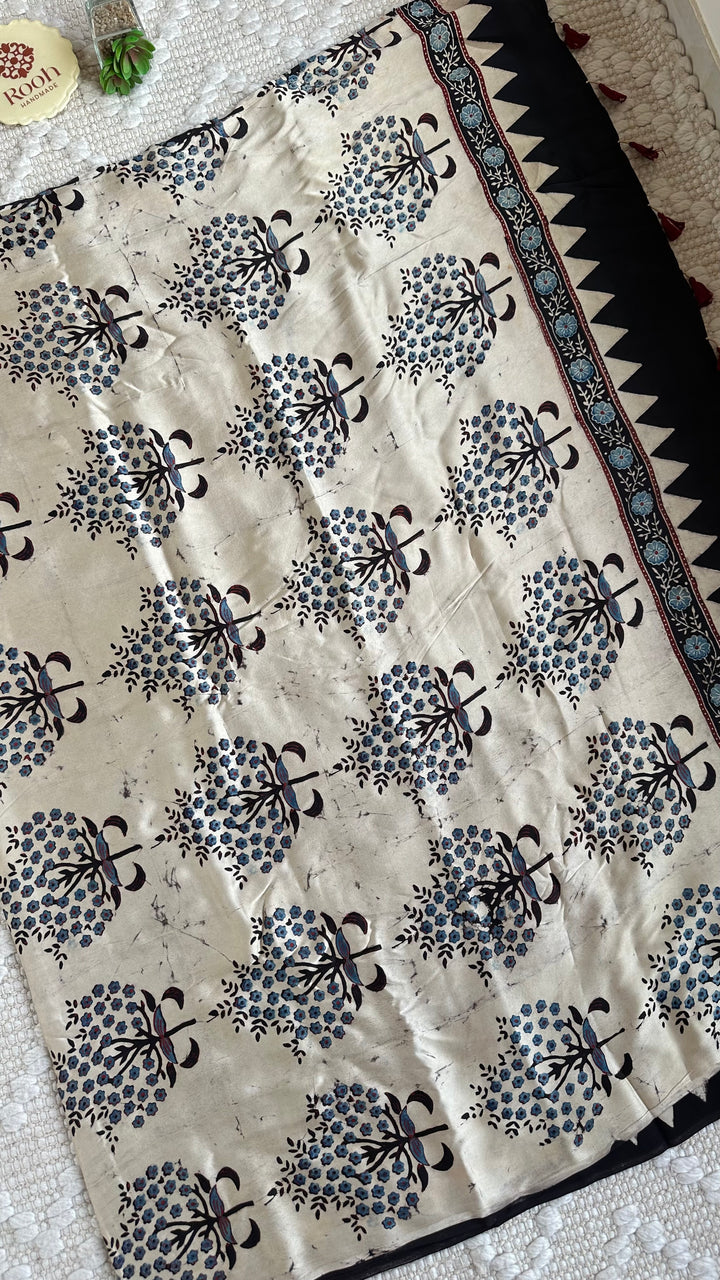 RAATRI - PREMIUM AJRAKH HAND BLOCK PRINTED MODAL SILK SAREE