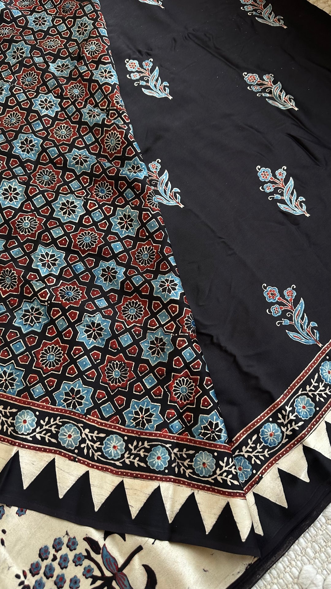 RAATRI - PREMIUM AJRAKH HAND BLOCK PRINTED MODAL SILK SAREE