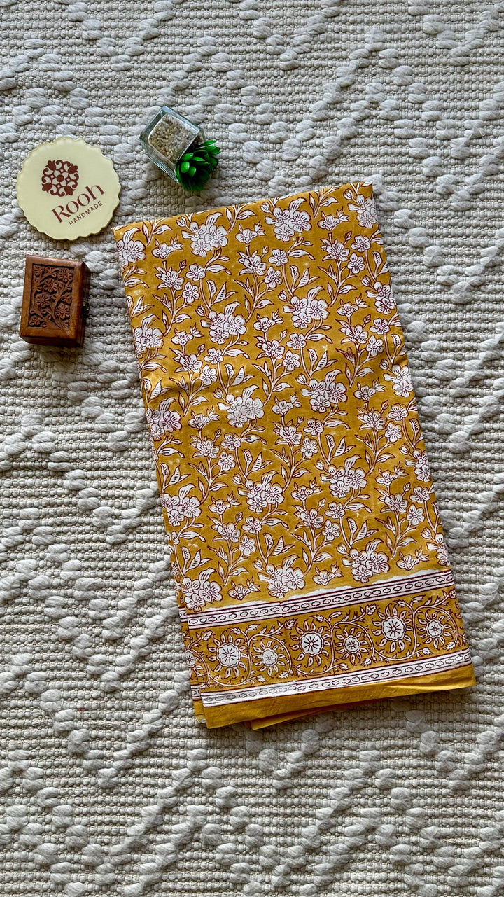 BAGRU HAND BLOCK PRINTED SOFT MULMUL COTTON SAREE- 075