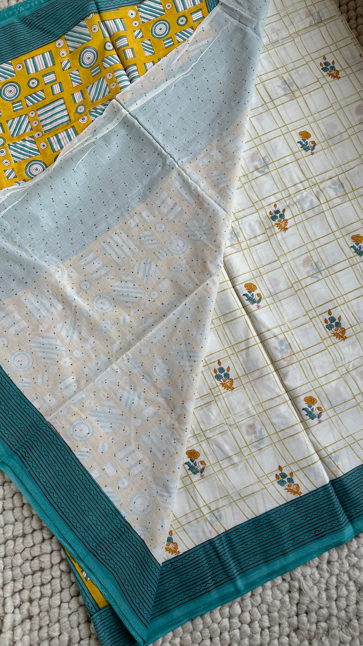 SANGANERI HAND BLOCK PRINTED SOFT COTTON SAREE- 022