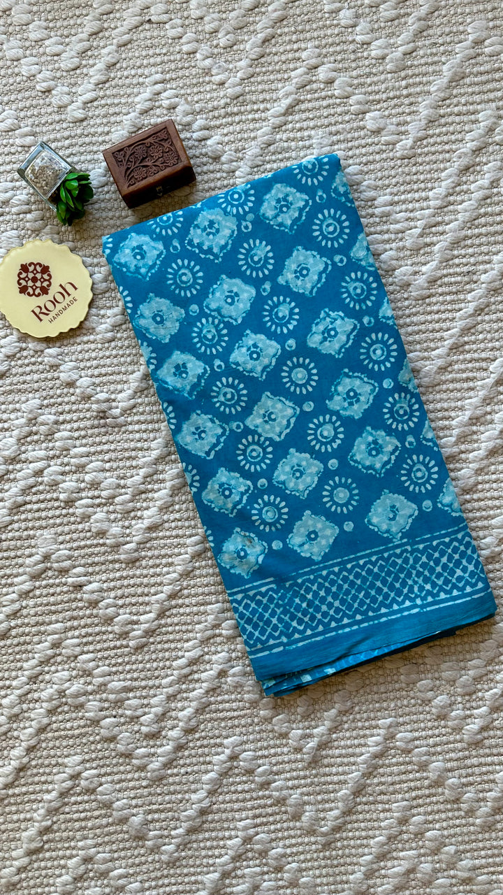 BAGRU HAND BLOCK PRINTED SOFT MULMUL COTTON SAREE- 057