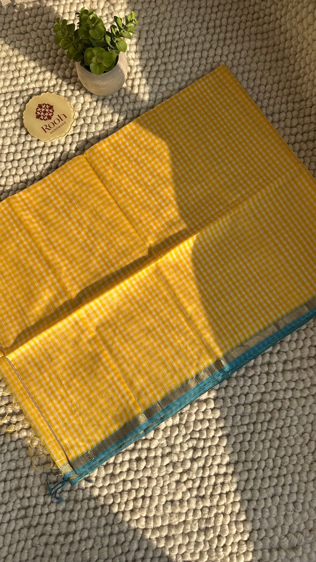 SUNSHINE YELLOW CHECKS - PREMIUM HANDWOVEN MAHESHWARI SILK BY COTTON SAREE (DISPATCH TIME IS 15-20 DAYS)