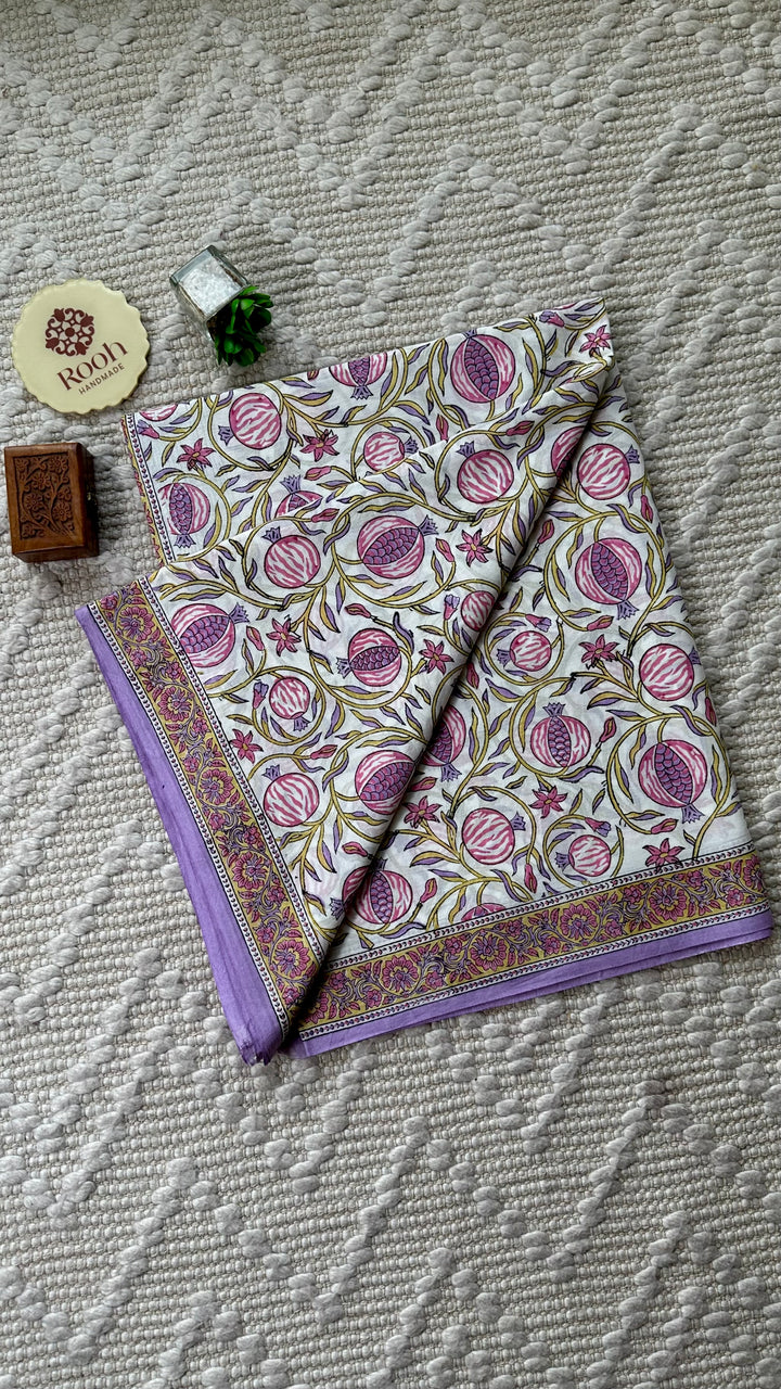 SANGANERI HAND BLOCK PRINTED SOFT MULMUL COTTON SAREE- 014