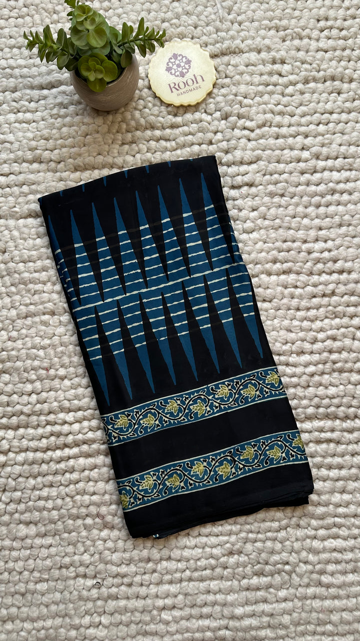 ROOH EXCLUSIVES- AJRAKH HAND BLOCK PRINTED PREMIUM MODAL SILK SAREE 14