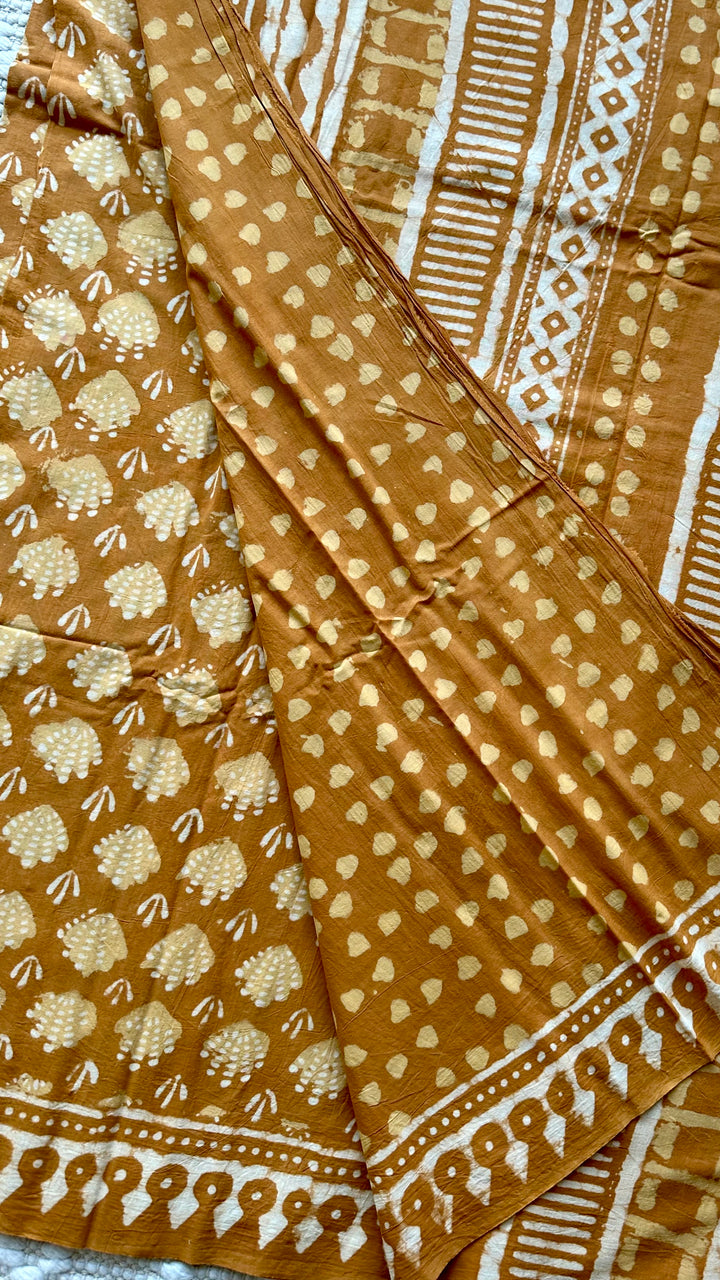 BAGRU HAND BLOCK PRINTED SOFT MULMUL COTTON SAREE- 073