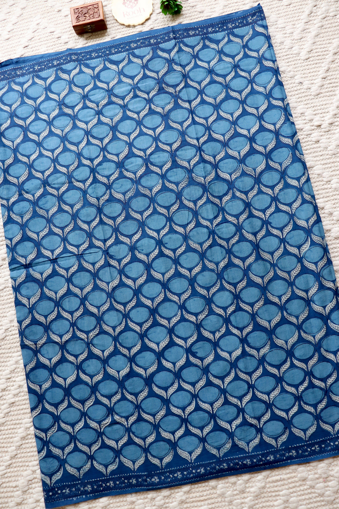 AKOLA INDIGO HAND BLOCK DABU PRINTED SOFT MULMUL COTTON SAREE- 020