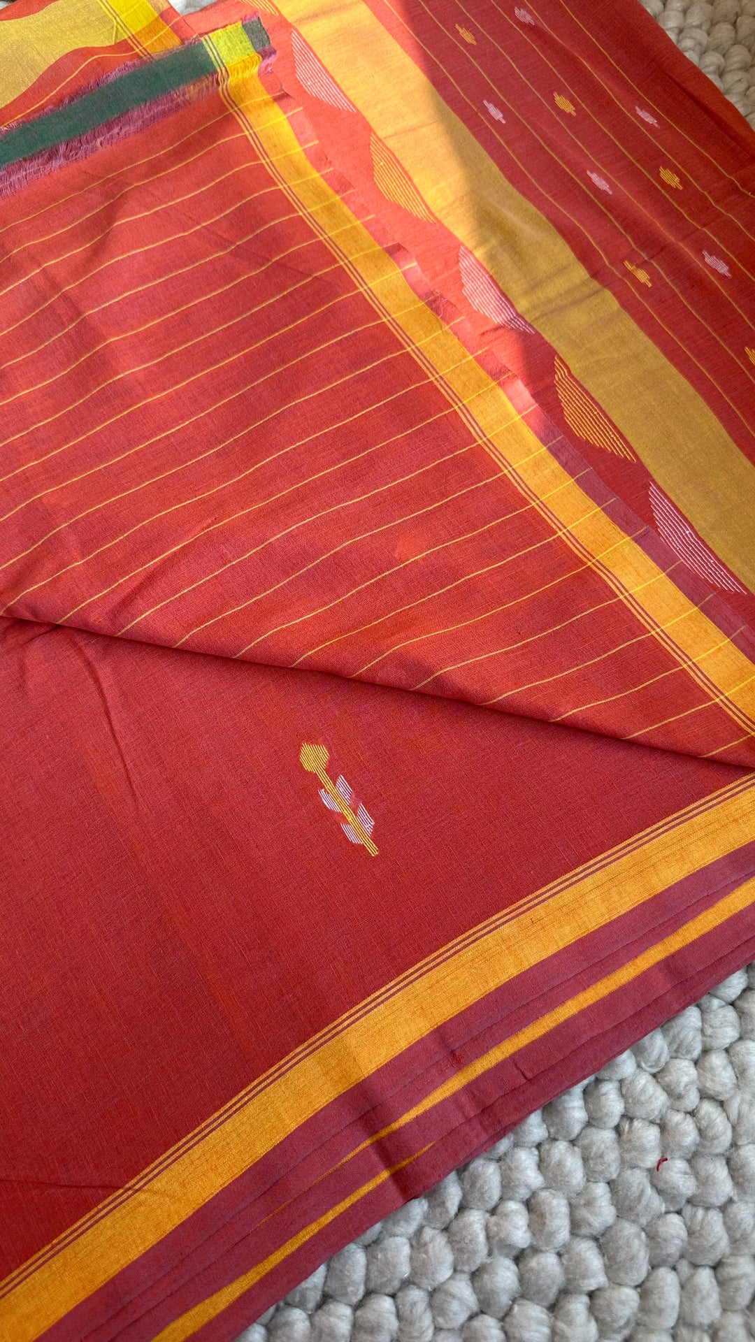 PREMIUM NEEDLE WORK JAMDANI HANDWOVEN AND HANDSPUN COTTON SAREE - PEACHY ORANGE