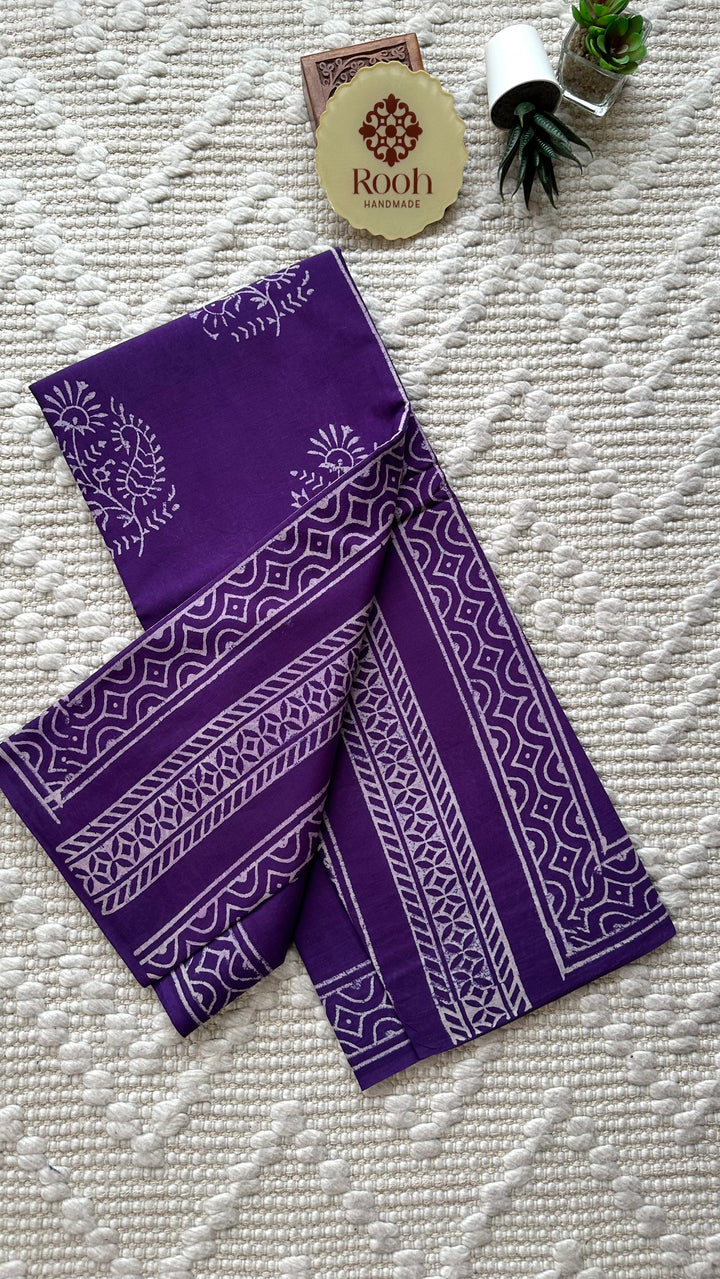 BAGRU HAND BLOCK PRINTED SOFT MULMUL COTTON SAREE- 068