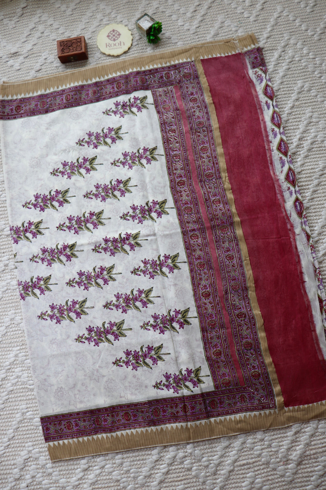 SANGANERI HAND BLOCK PRINTED SILK COTTON SAREE- 005