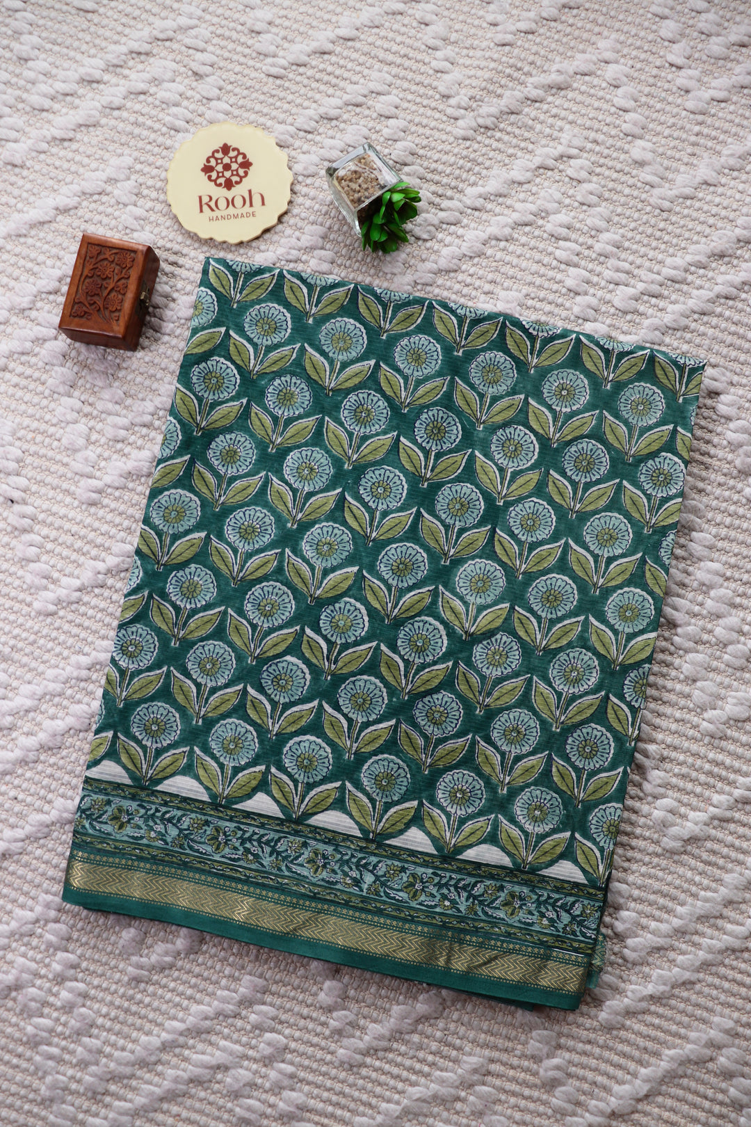 SANGANERI HAND BLOCK PRINTED SILK COTTON SAREE- 003