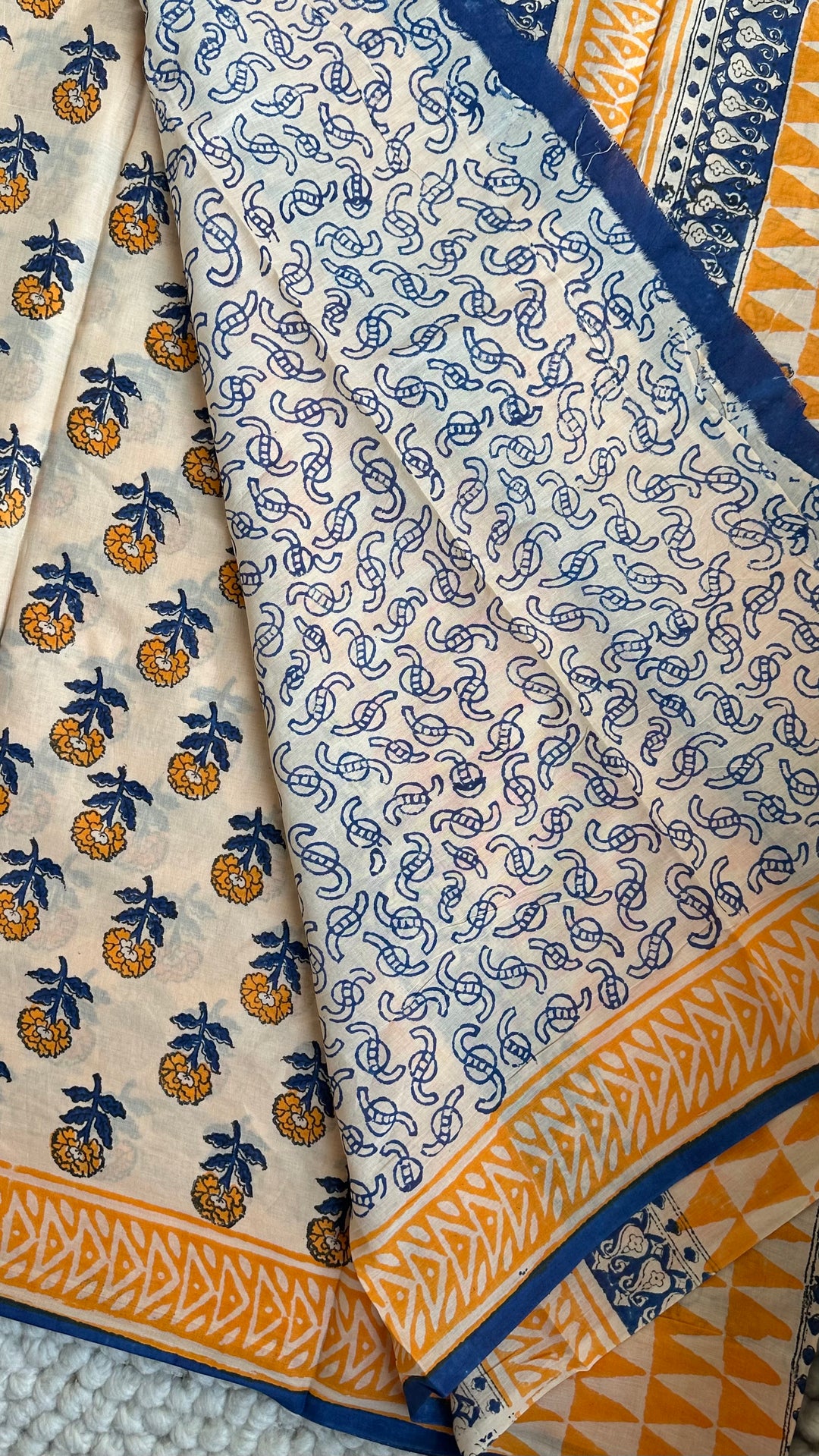 BAGRU HAND BLOCK PRINTED SOFT MULMUL COTTON SAREE- 142