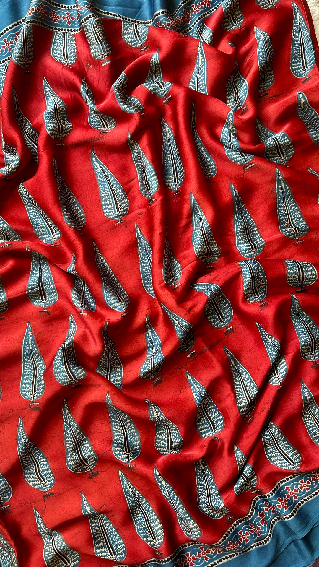 MADDER PINES - SUPER PREMIUM & BUTTERY SOFT AJRAKH HAND BLOCK PRINTED MODAL SILK SAREE (DISPATCH TIME - 7 TO 10 DAYS)