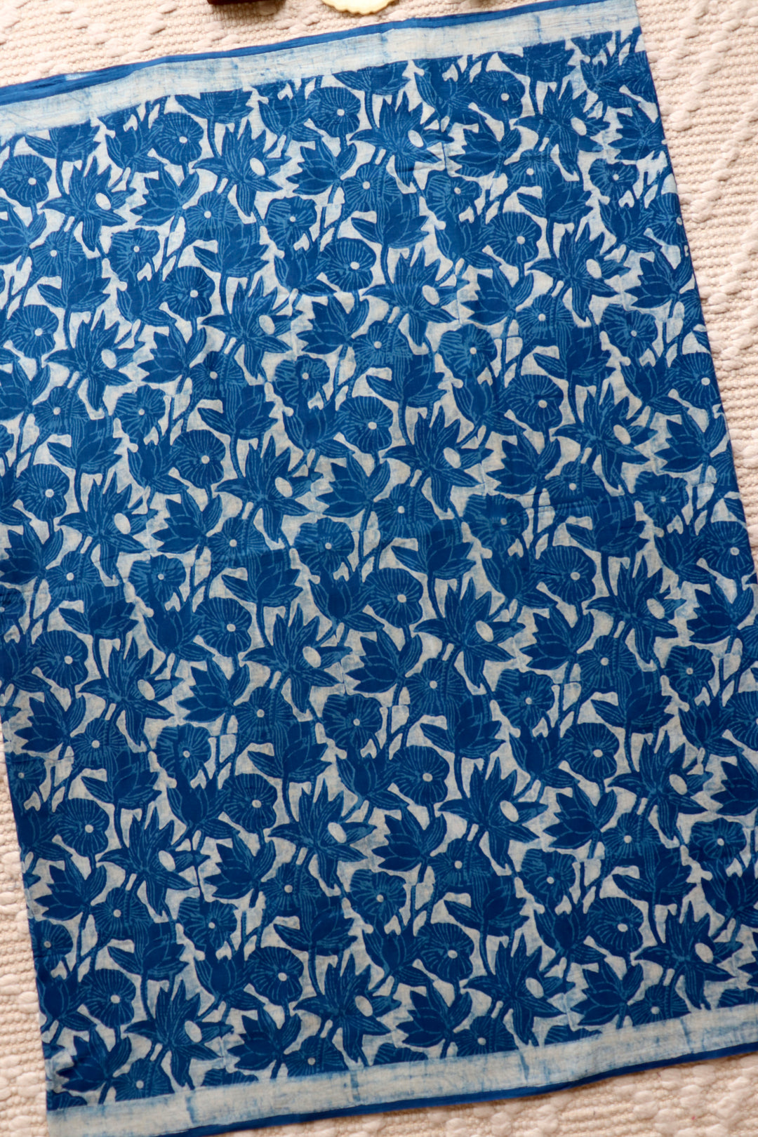AKOLA INDIGO HAND BLOCK DABU PRINTED SOFT MULMUL COTTON SAREE- 002