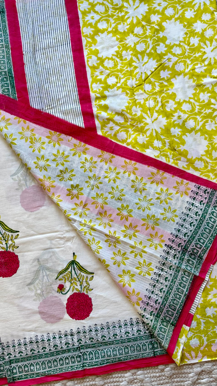 BAGRU HAND BLOCK PRINTED SOFT MULMUL COTTON SAREE- 054
